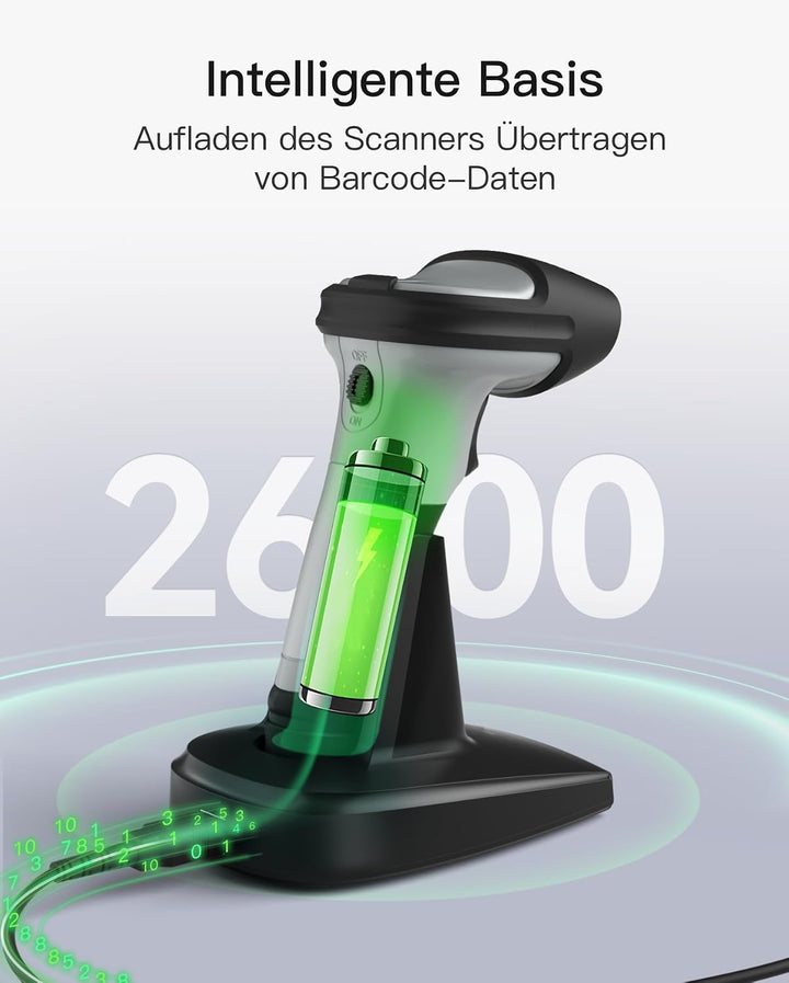 Inateck Barcode Scanner Bluetooth mit Ladestation, 1D/2D/QR, BCST-72S, Grau, Grau