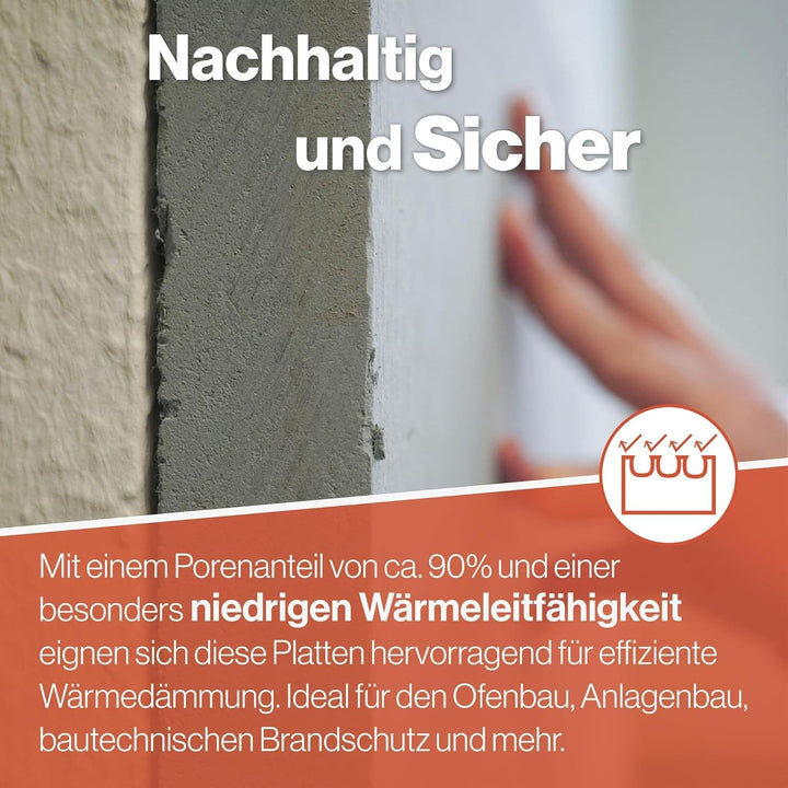 Hitzeschutzplatte I 1 Stück I 500x300x60mm I Hochwertige Kalziumsilikat-Platten zur Dämmung von Ofen