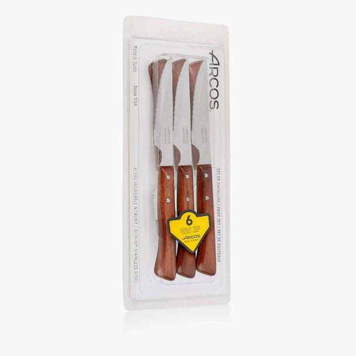 Arcos 372000 Table Messer - Steakmesser Set -KlingeNitrumEdelstahl110mm-HandGriffPack-HolzFarbeBraun