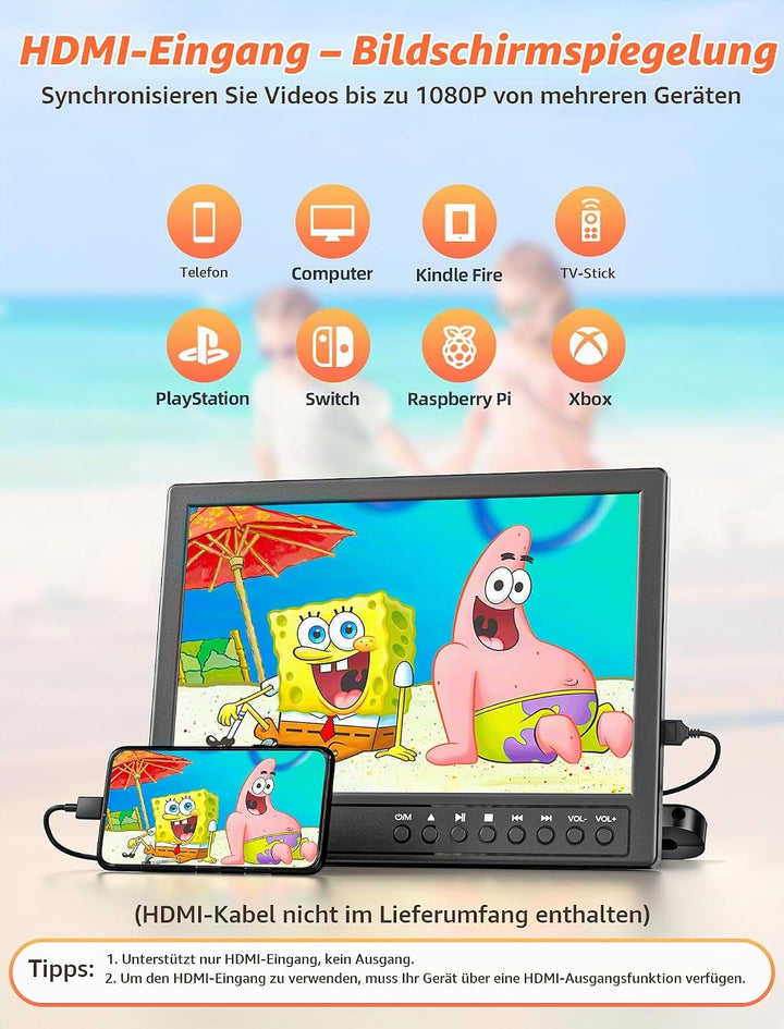 Arafuna 12,5 Zoll DVD Player Auto mit Kopfhörer, Tragbarer DVD Player Videogeräte für Kopfstützen mi