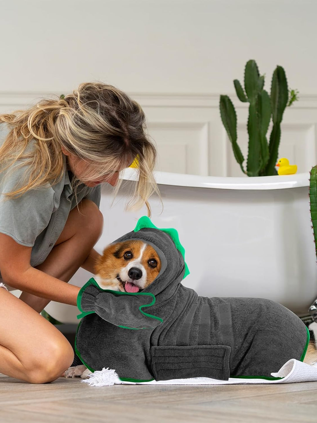 Bademantel für Hunde, Hundebademantel Aus Mikrofaser, Verstellbares Halsband Mit Klettverschluss Sch