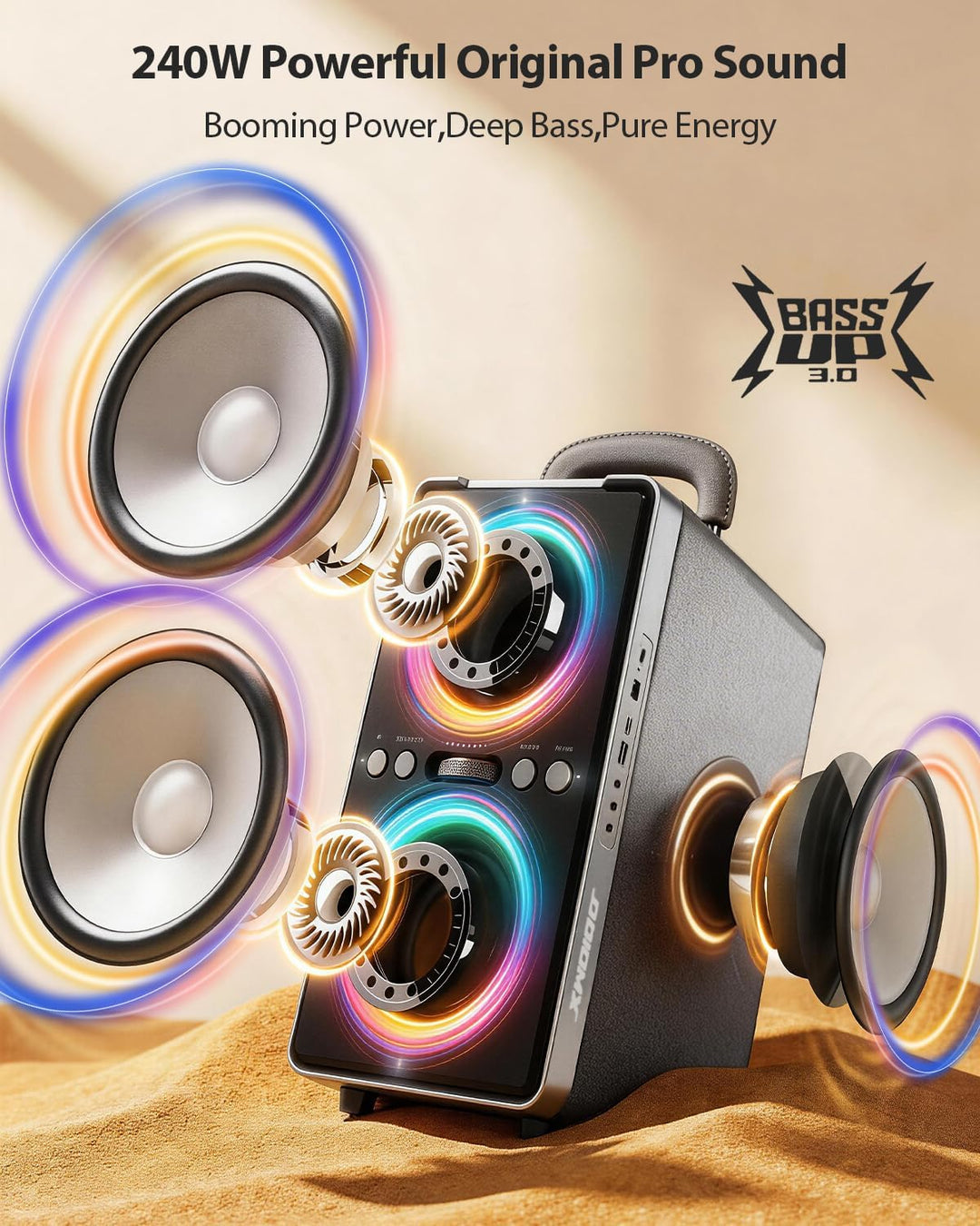 240W Musikbox Bluetooth Gross, kraftvoller, lauter Klang mit tiefen Bässen, 20H Akku,TWS-Funktion, P