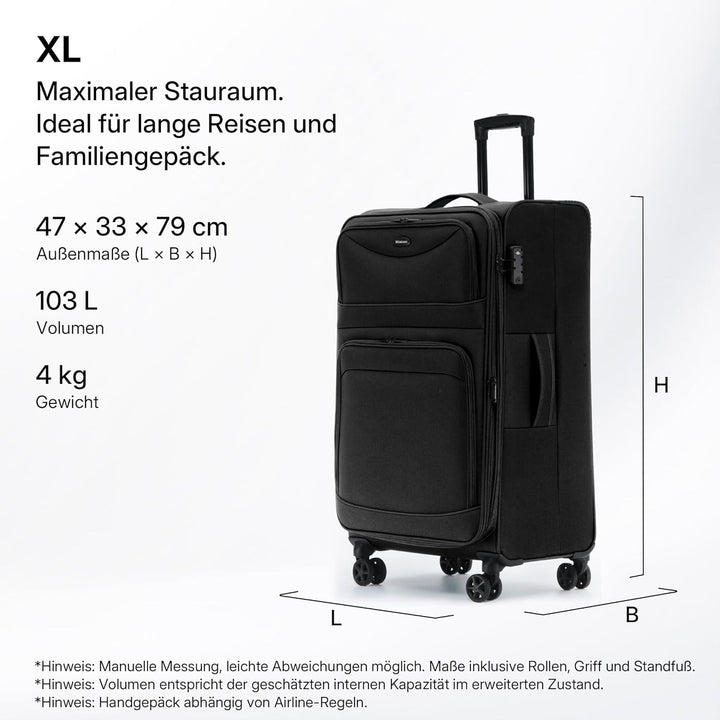 Stoffkoffer erweiterbar mit Frontfächern,15% Extra-Volumen, TSA-Schloss, 360° Doppelrollen &amp; verdeck