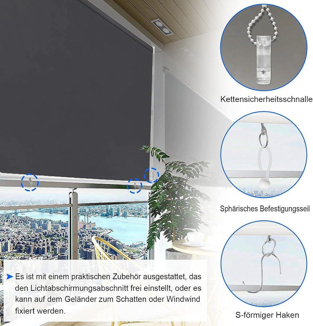 LILIIN 180x240cm Aussenrollo Screen Rollo Wetterfest Senkrechtmarkise Balkonrollo Sichtschutz Outdoo
