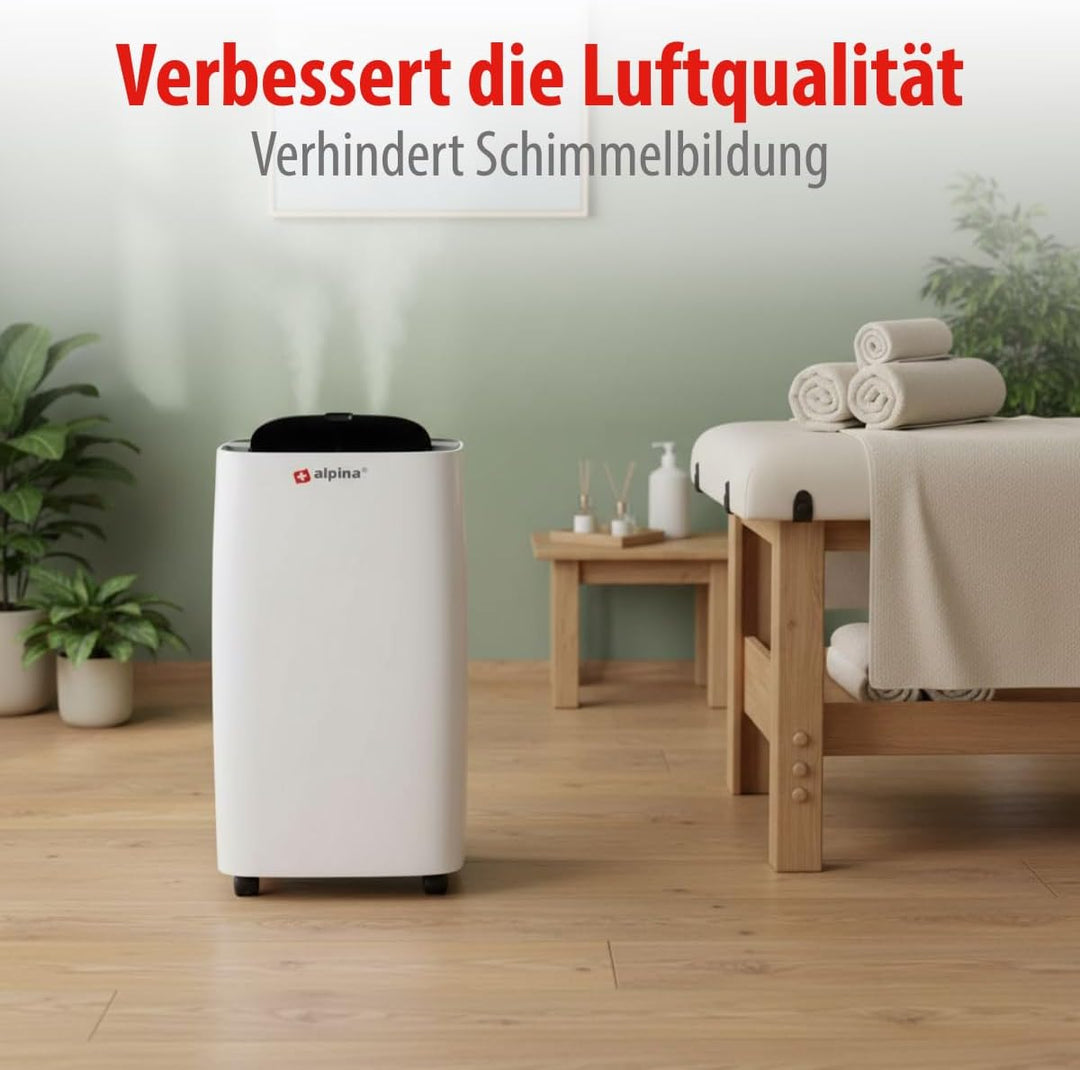alpina Luftentfeuchter Elektrisch - Raumentfeuchter 220W - Räume bis zu 100M³ - Extra Leise 46dB - E