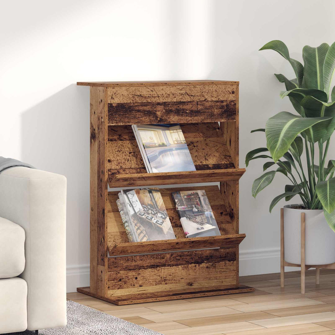 Magazinregal mit Regal aus Altholz Holzwerkstoff 70 x 41 x 96 cm freistehend mit 2 Regalen für Wohnz