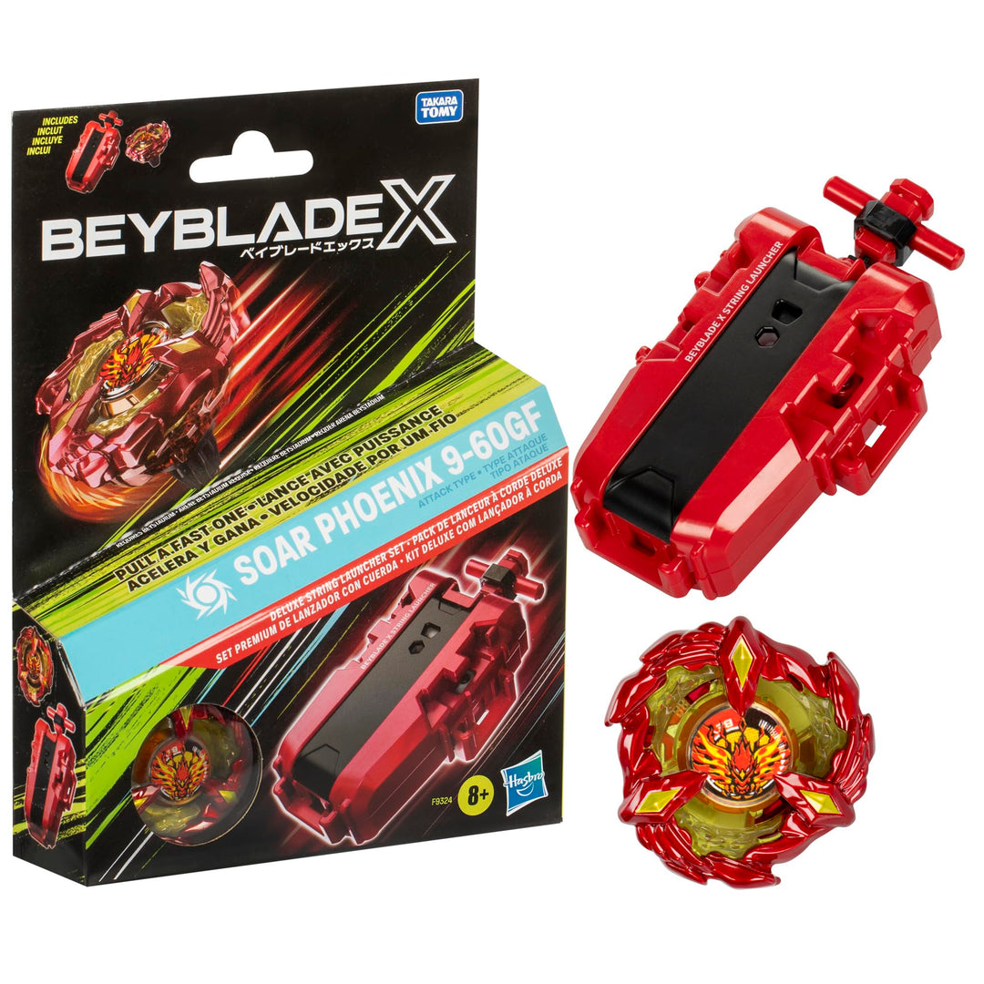 Beyblade X Soar Phoenix 9-60GF Deluxe Schnur-Starter Set, mit 1 Starter und 1 Kreisel, mit X-Celerat