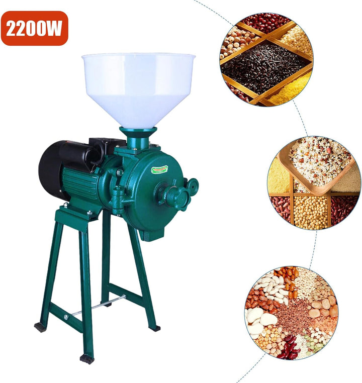 Elektrisch Getreidemühle Kornmühle mit Trichter 2.2KW Grasgrün, Grasgrün