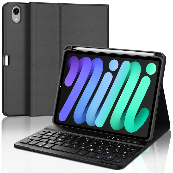 IVEOPPE Hülle mit Tastatur für iPad mini 7a/6a Generazione (2024/2021 8.3 Zoll), Deutsch QWERTZ Keyb