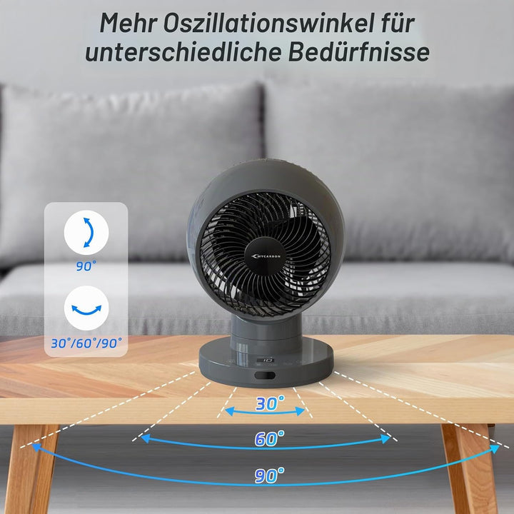MYCARBON Ventilator leise DC Motor 30°/60°/90° Oszillation 10 Stufe 12h Timmer Turbo Modus Tischvent