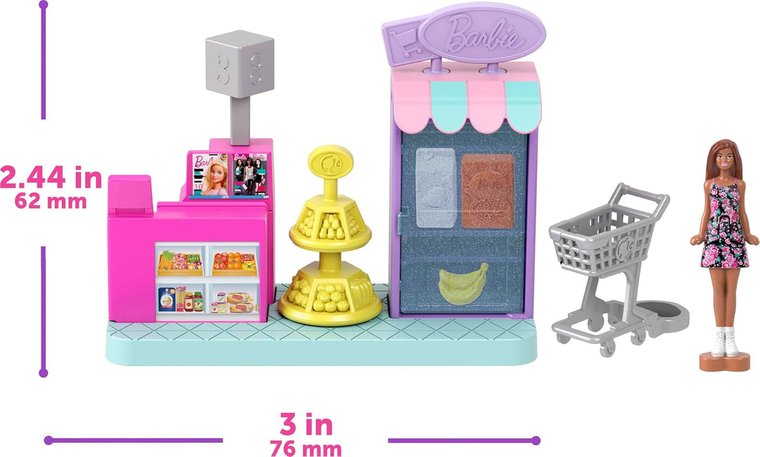 Barbie Mini Barbie Land Traumvilla und 3 Spielsets mit 4 ca. 3,8 cm grossen Puppen, Puppenhausmöbeln