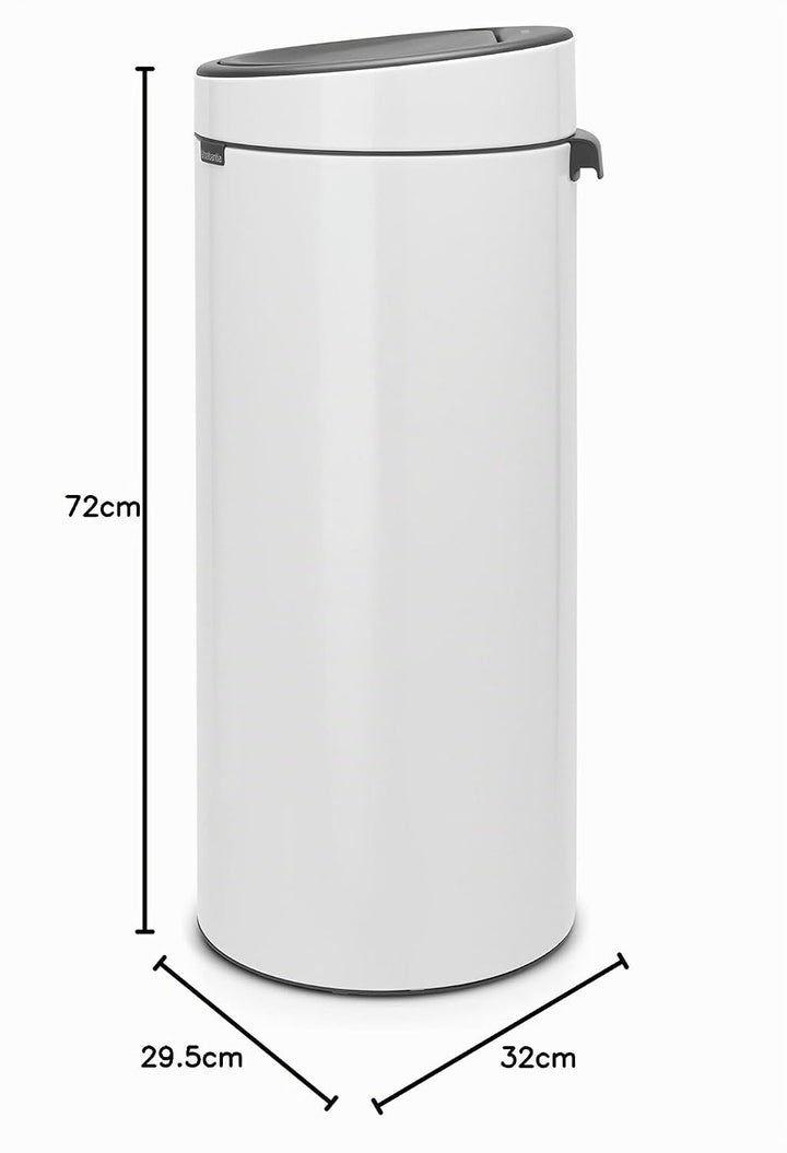 Brabantia Touch Bin New Mit Herausnehmbaren Kunststoffeinsatz, White, 30 Liter 30 Liter White, 30 Li