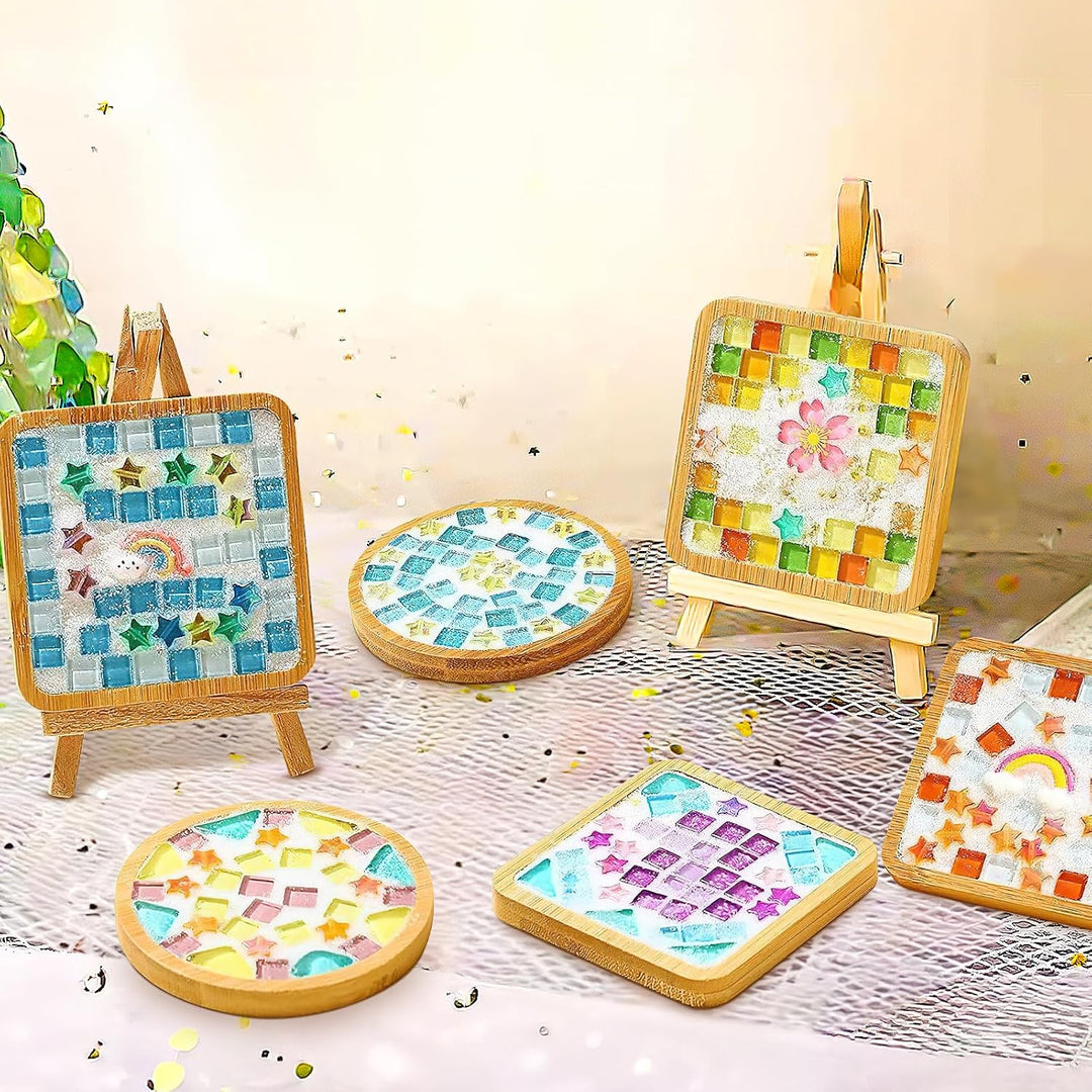RWFMO 8er Set Mosaik Bastelset, DIY Untersetzer Set mit Glas Mosaiksteinen