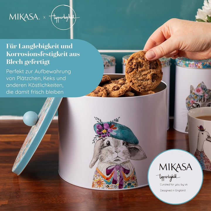Mikasa Tipperleyhill Keksdose, rund, illustriertes Hasen-Design, dekorative Aufbewahrungsdose für Sn