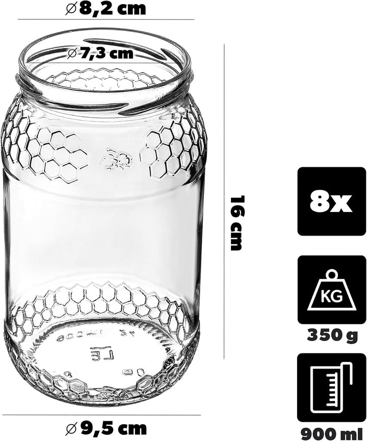 KADAX 8er Set Einmachgläser 900ml TO82 Gold, Grosse Sturzgläser mit Schraubdeckel, Einkochgläser Fer