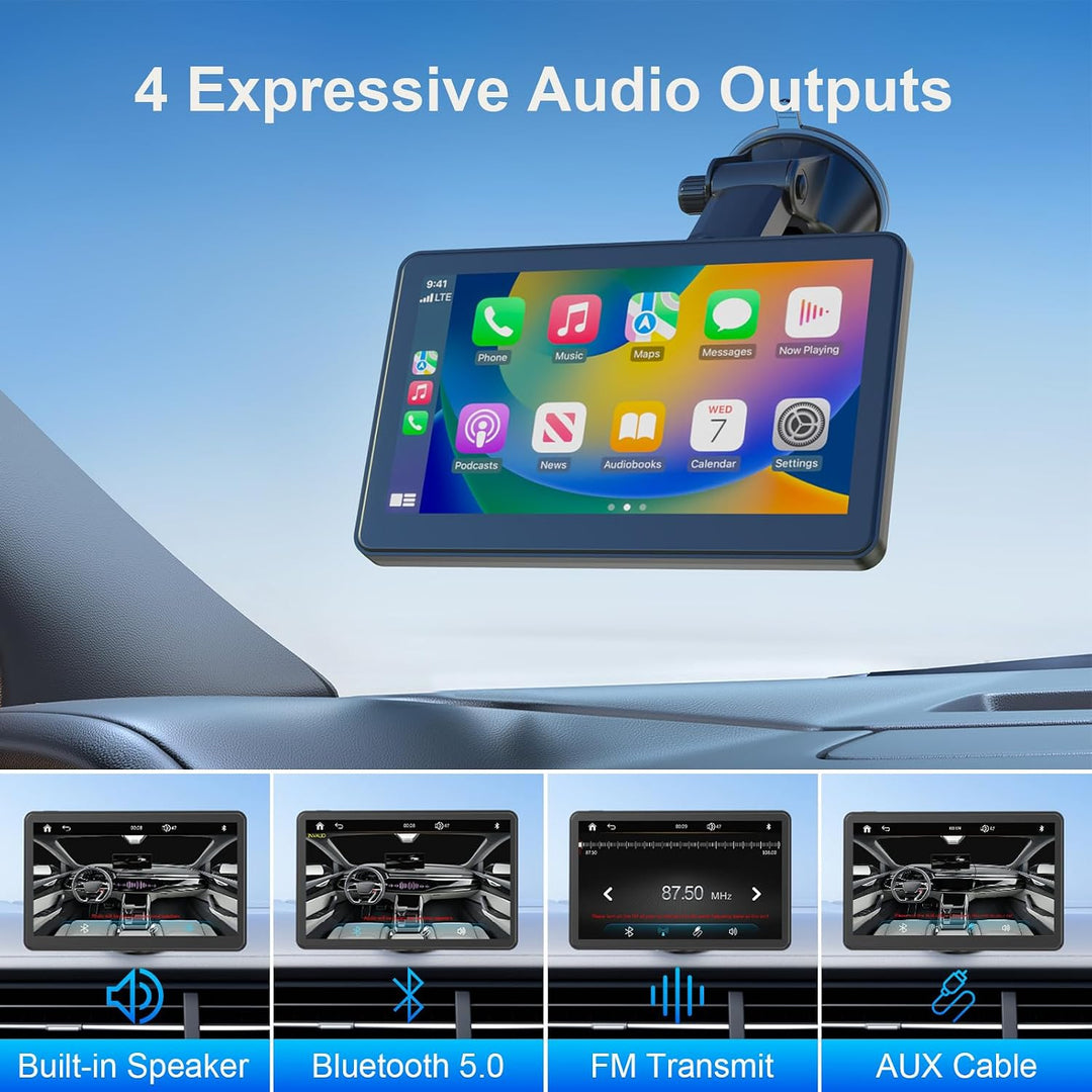 7" Drahtloses Tragbares Car Play Display für Apple CarPlay &amp; Android Auto mit Bluetooth, Mirror Link