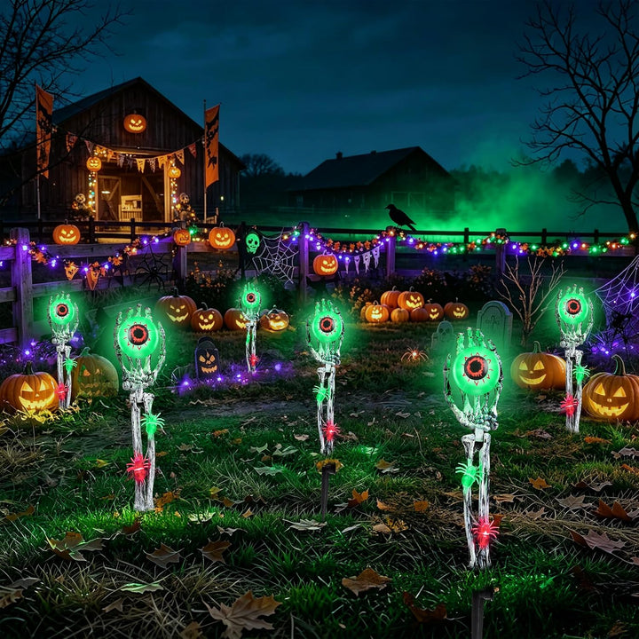 Halloween Deko Outdoor 6LED Leuchtende Skelett Hände Beleuchtung Grün Licht, Grün