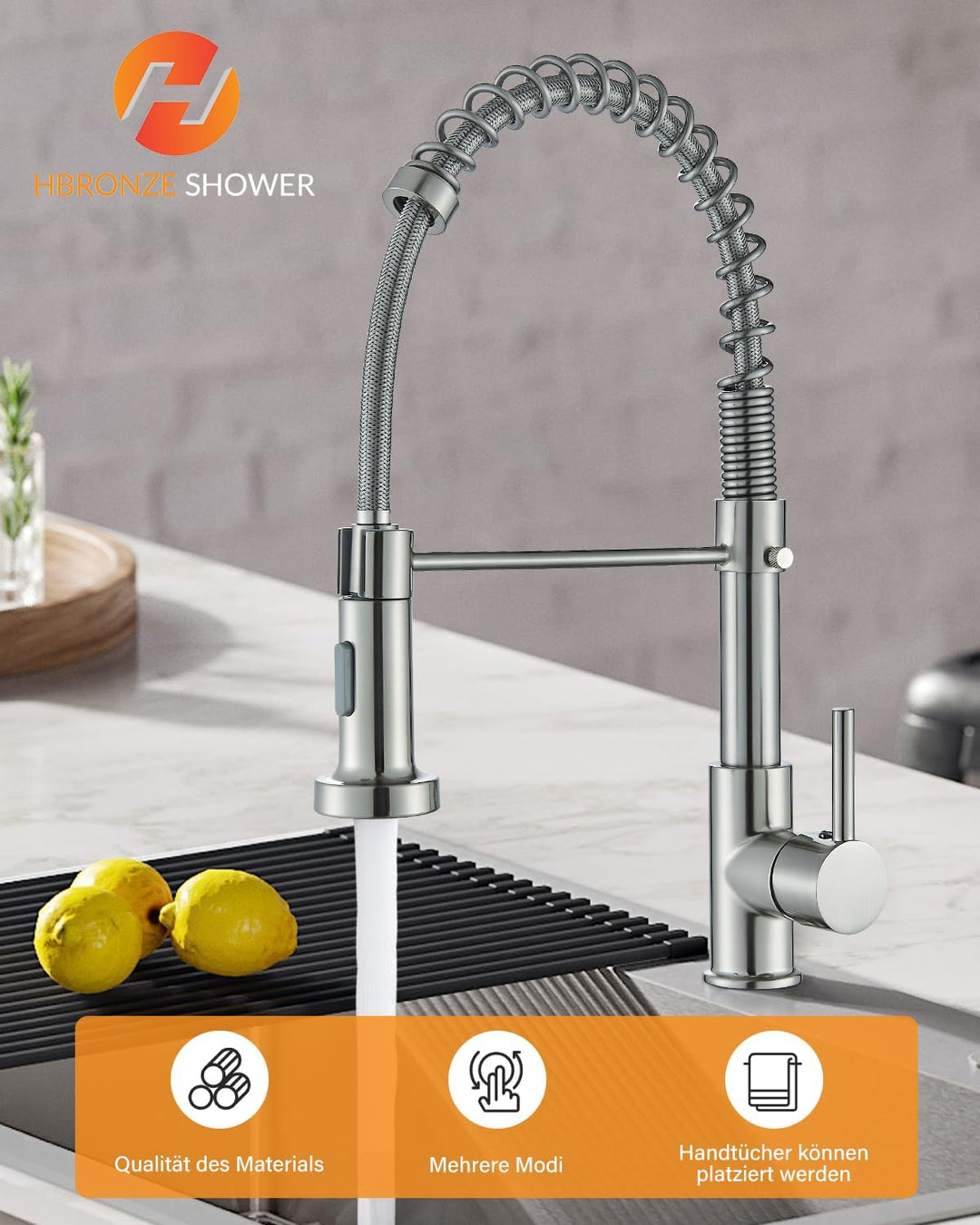 Hbronzeshower Wasserhahn Küche, Hochdruck Küchenarmatur mit Brause ausziehbar Armatur, 360° Schwenkb