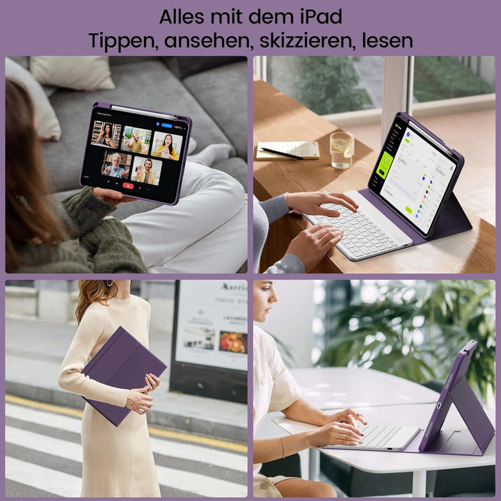 Hülle mit Tastatur für iPad A16 11 Generation 2025/10 Generation 2022(11/10.9 Zoll), Soft TPU Rücksc