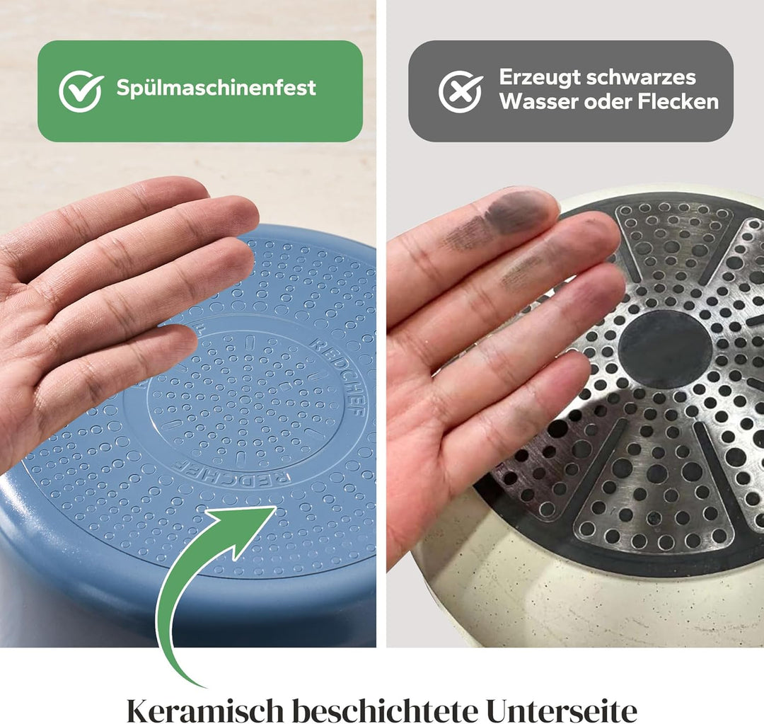 Redchef Töpfe Set mit Abnehmbaren Griffen, Antihaft Keramik Topfset 16/18/20cm und 3-IN-1 Verschluss