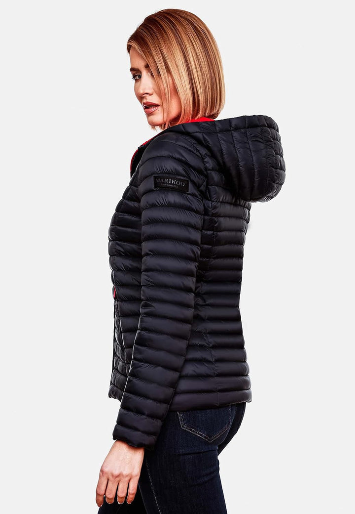 MARIKOO Damen leichte Übergangsjacke Steppjacke mit Kapuze Asraa XS-3XL S Navy, S Navy