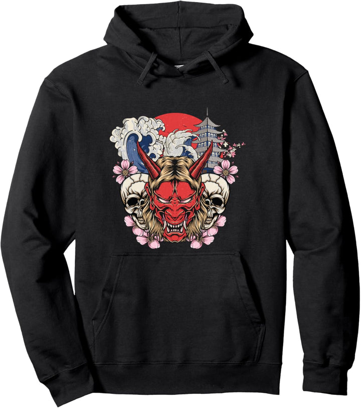 Japanese Oni Red Samurai Monster mask anime demon Pullover Hoodie