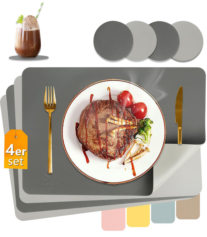 Tischsets Abwaschbar,Platzsets Abwischbar,Tischset Leder,Hitzebeständig Doppelseitigen I 4er Set Pla