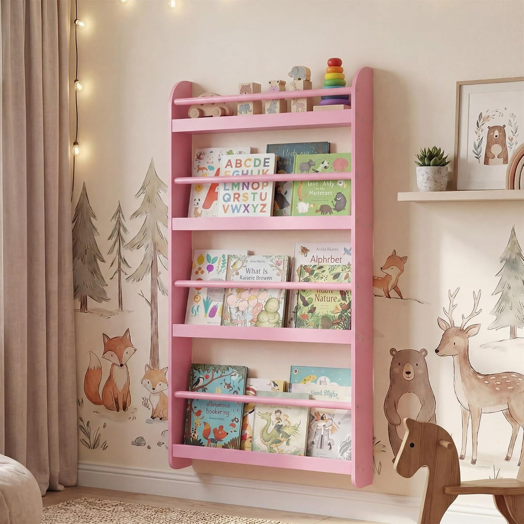 RELAX4LIFE Bücherregal Kinder, Kinderregal Wand mit 4 Fächern, platzsparendes Wandregal, Montessori