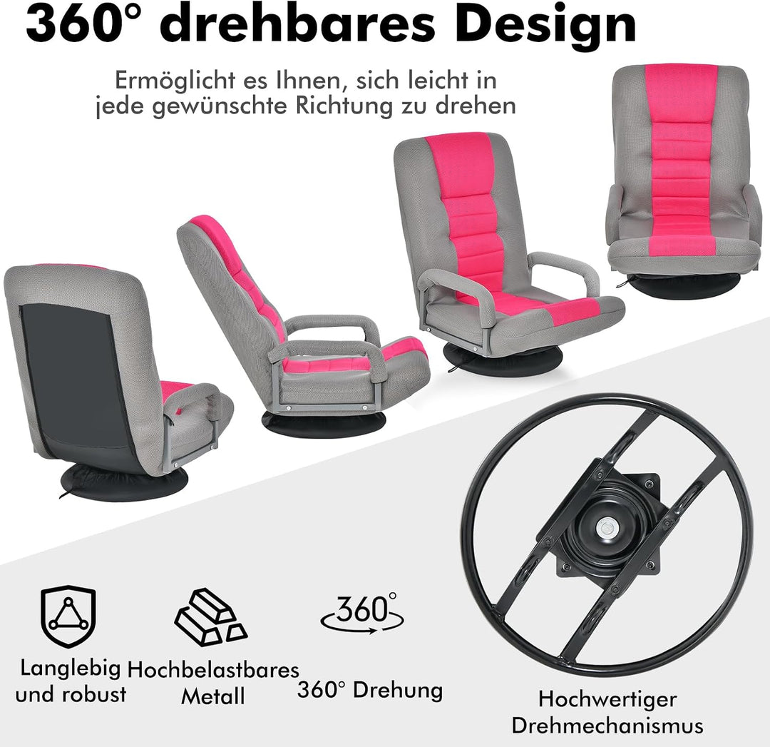 RELAX4LIFE Bodenstuhl Klappbar, Bodensessel mit 7-Fach Verstellbarer Rückenlehne &amp; 360° drehbarem So