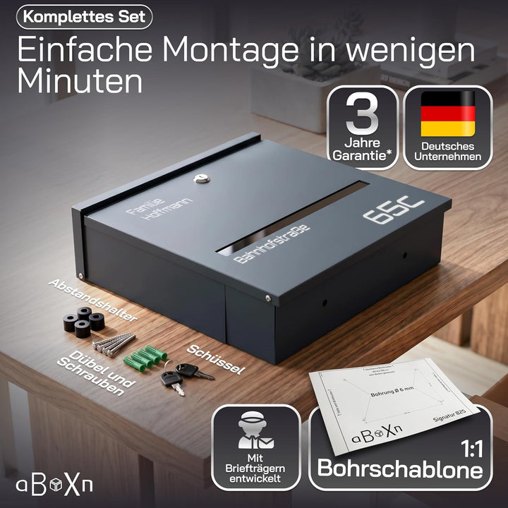 Personalisiert mit Nacht-leuchtender Beschriftung, Briefkasten Anthrazit, Anthrazit