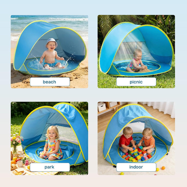 Strandmuschel Baby - Pop Up Strandmuschel UV Schutz 50+ - Strandzelt Baby mit Pool - Strandzelt Baby