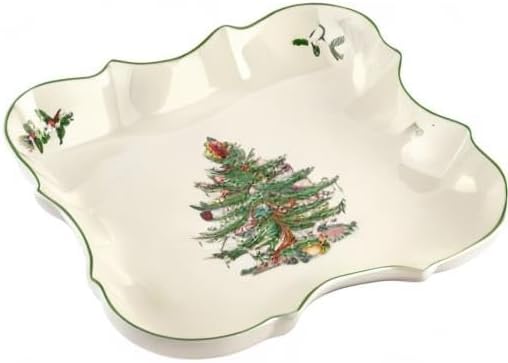 Spode Christmas Tree Devonia Tablett | 21,6 cm Servierschale aus feinem Steingut | Flache Serviersch