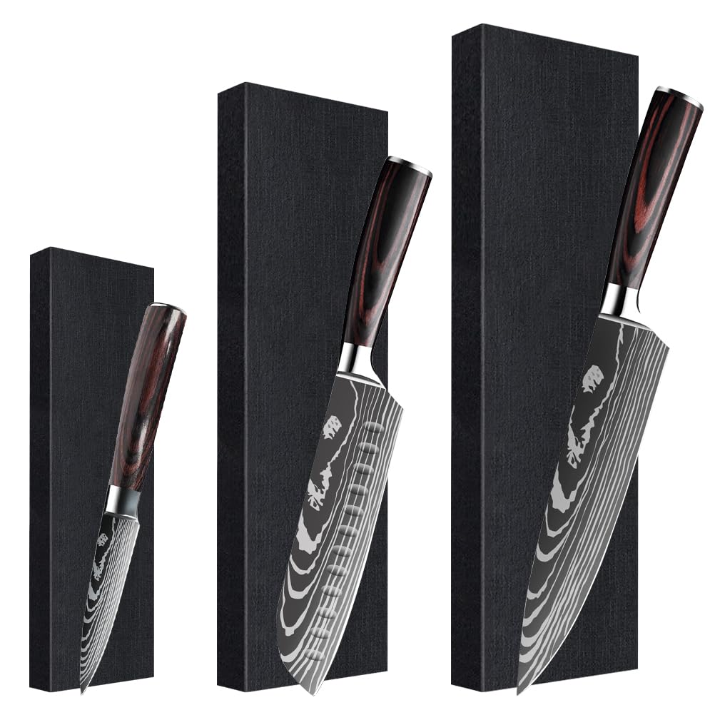 KEPEAK 3-tlg Küchenmesser Set: Küchen Messerset -Scharf Küche Messer Set - Kitchen Knife Set mit Koc