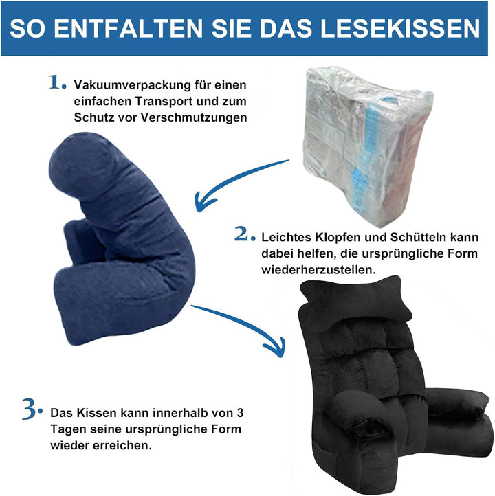Lesekissen für Bett und Sofa, Rückenkissen mit Rückenlehne zum Lesen Rein Schwarz 67*30cm, Rein Schw
