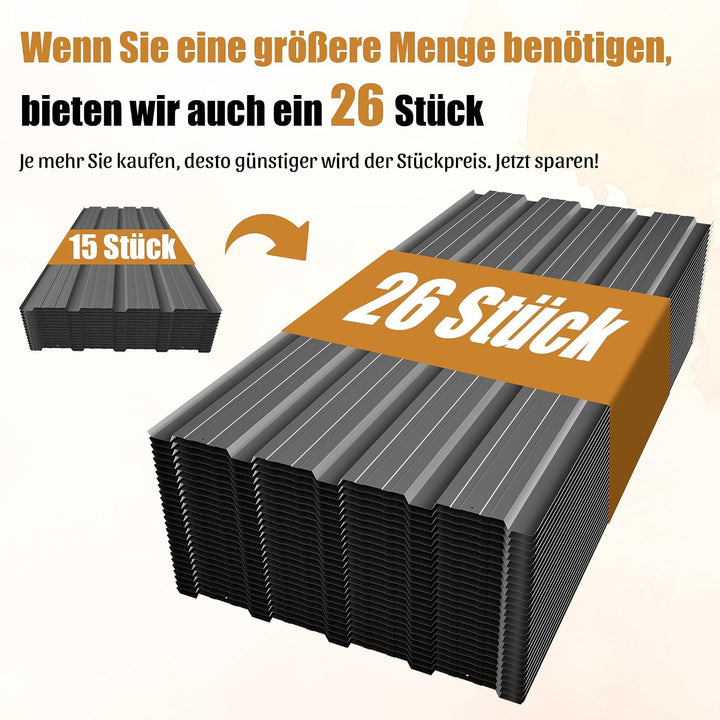15 Stück Profilblech Verzinkter Stahl – 6 m² Dachblech Set mit Schrauben, UV-beständig, Winterfest W