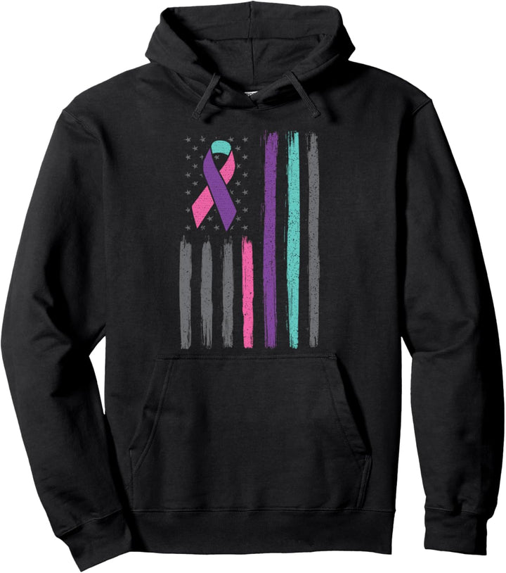 Thyroid cancer ribbon us flag thyroid cancer awareness Pullover Hoodie