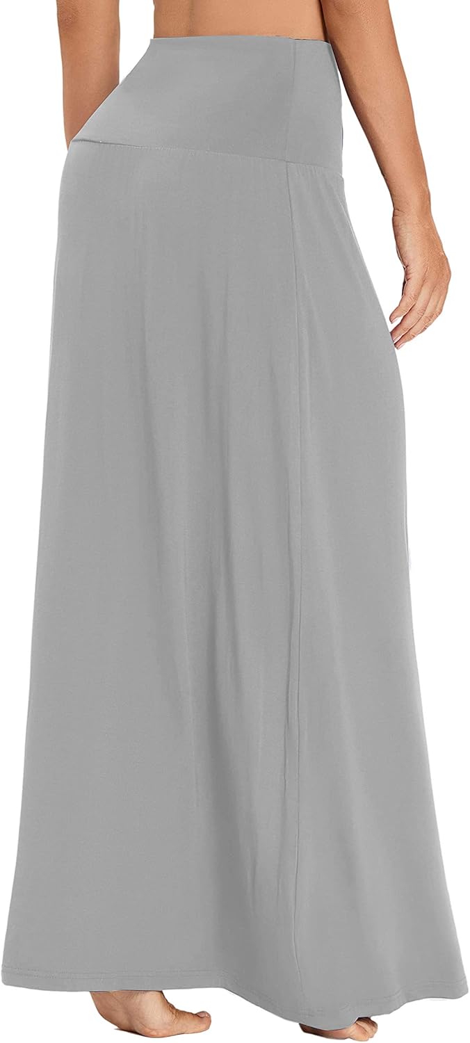 Damen Sommer Hohe Taille Boho Yoga Maxi Rock Elastisch Pull On Lang Röcke S Hellgrau, S Hellgrau