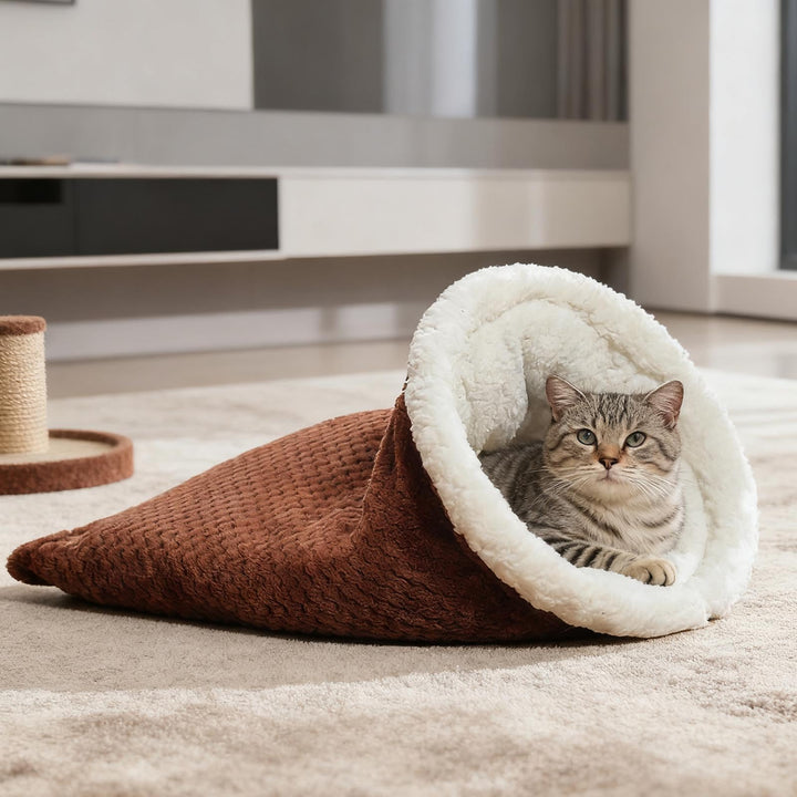 Katzenschlafsack, Plüsch Katzen-Schlafsack, Selbstwärmender katzenbett für Haustiere, Haustier-Bettm