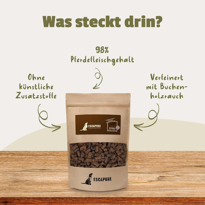 Escapure Hunde Leckerli Beutel | Pferd Hupferl 1000g | Pferd Hupferl in Premium Qualität | 98% Muske