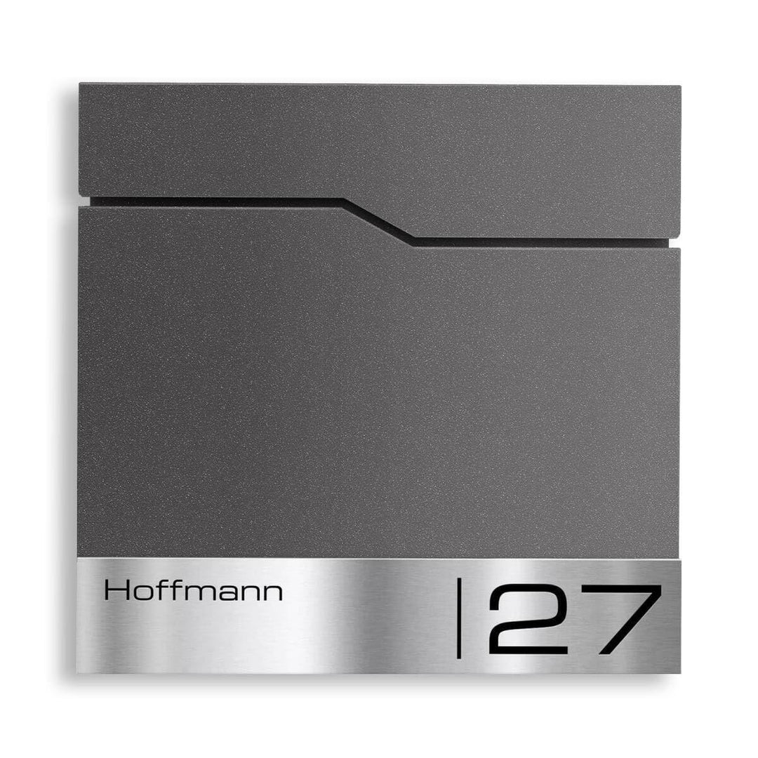 Metzler Briefkasten in DB 703 Eisenglimmer Enno - Wandbriefkasten mit V2A Edelstahl-Namensschild &amp; Z