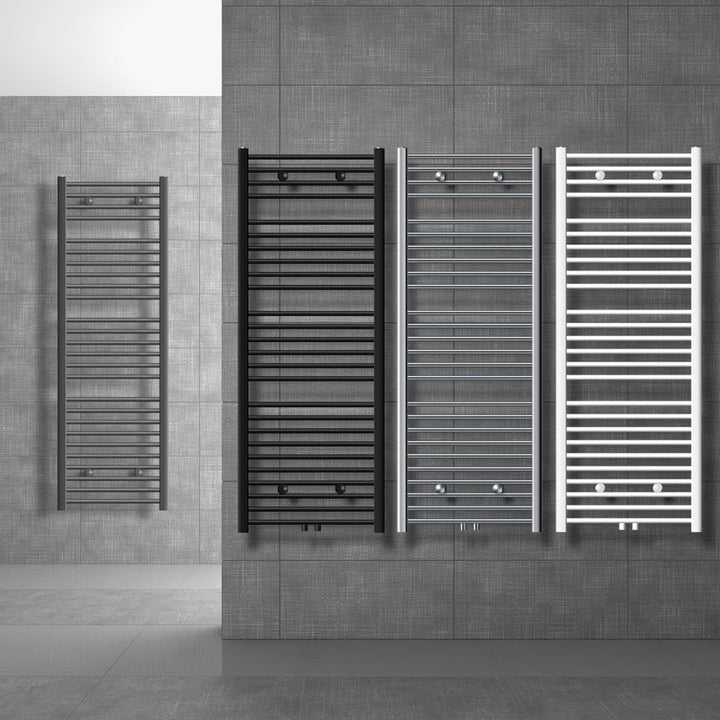 ECD Germany Badheizkörper Mittelanschluss 400 x 800 mm Weiss gerade mit Anschlussgarnitur inkl. Ther