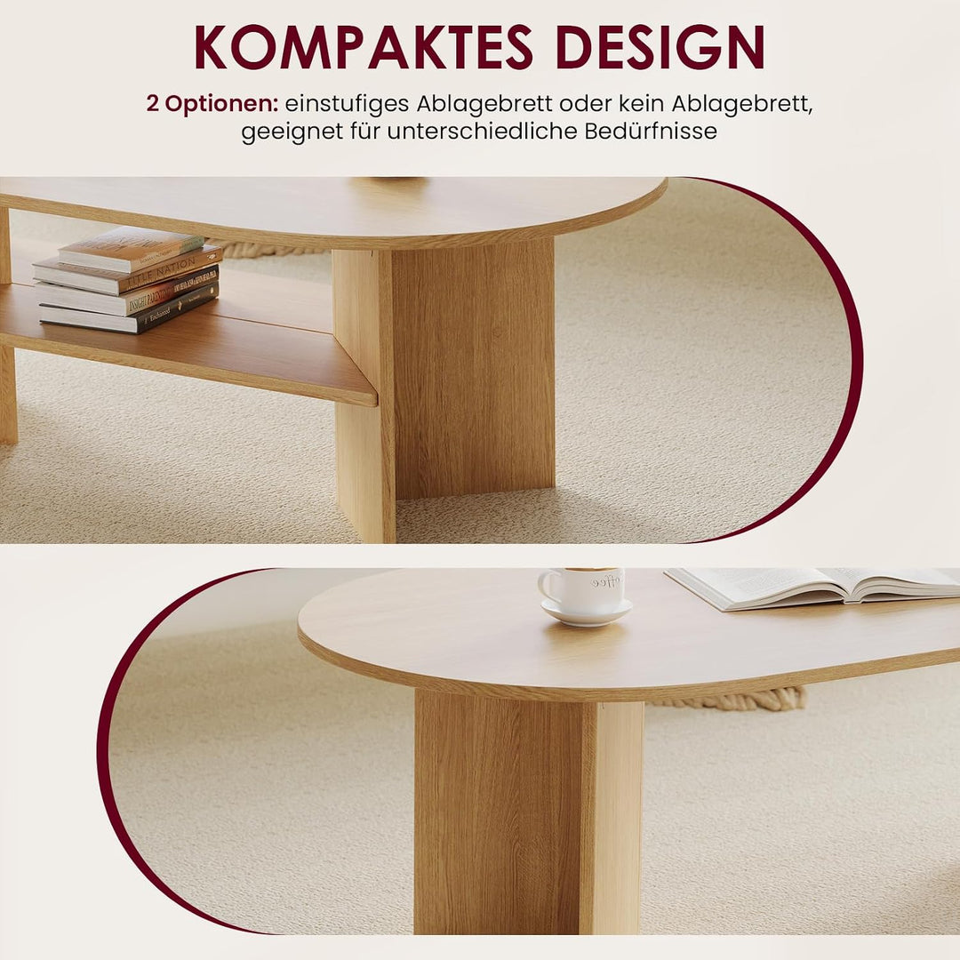 YOUDENOVA Couchtisch Ovaler Beistelltisch Holz Modern Wohnzimmertisch Coffee Table Klein Tisch für W