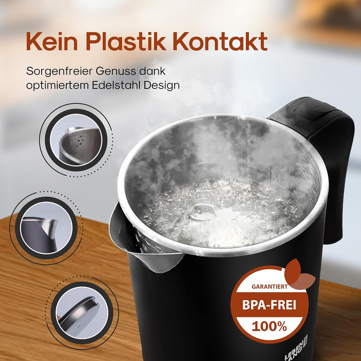 LEBENLANG Reise Wasserkocher Edelstahl Klein 0 5 Liter &amp; BPA-Frei - Reisewasserkocher 600W Energiesp