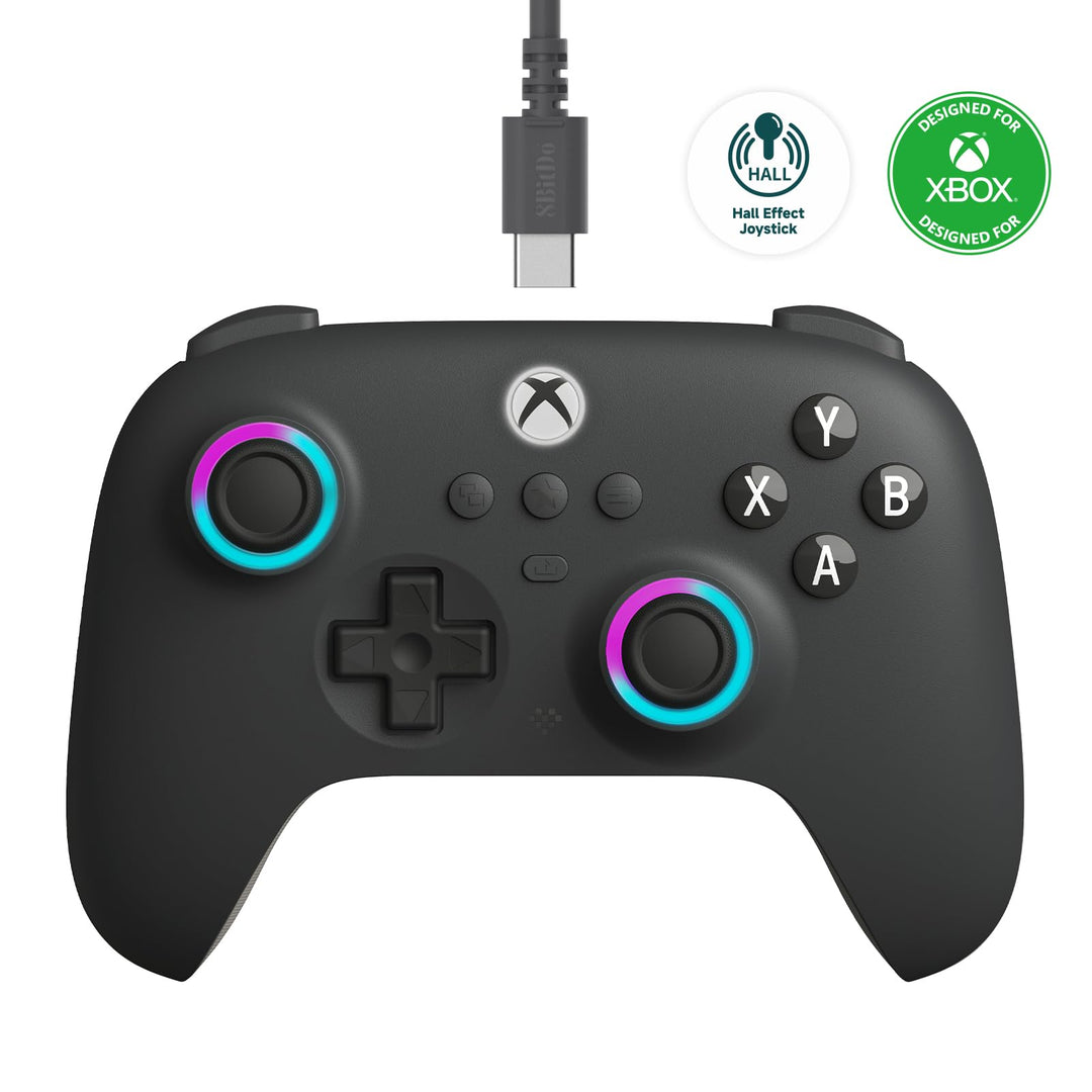 8bitdo Ultimate C Wired Controller for Xbox, RGB Lighting Fire Ring and Hall Effect Joysticks, Compa