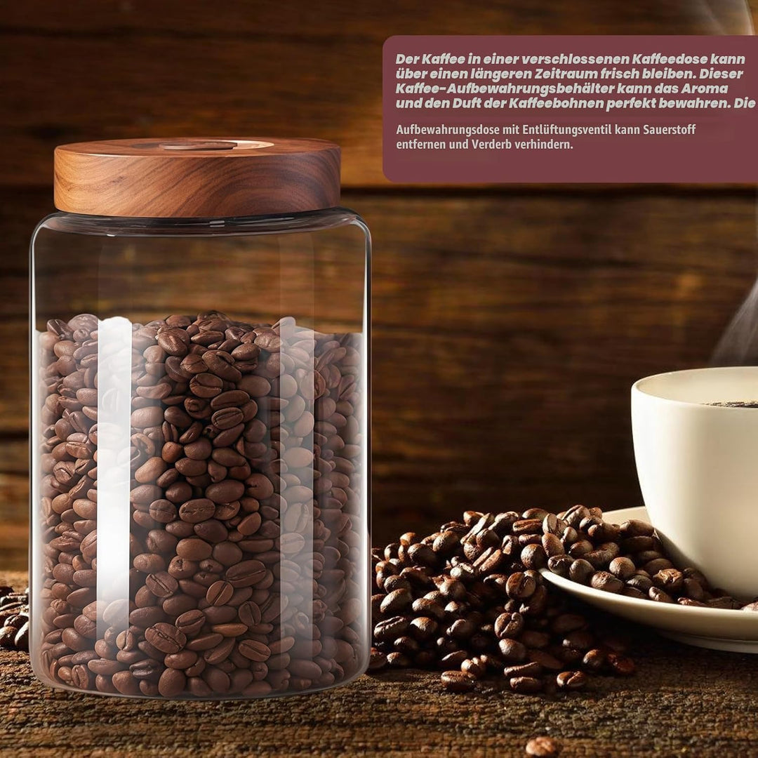Vakuum Luftdicht Kaffeedose aus Glas: 1800ml Auslaufsichere Kaffeebohnen Behälter, Kaffeedose mit Ei