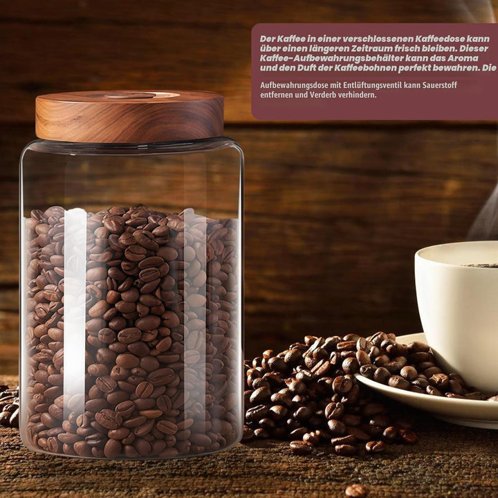 Vakuum Luftdicht Kaffeedose aus Glas: 1800ml Auslaufsichere Kaffeebohnen Behälter, Kaffeedose mit Ei