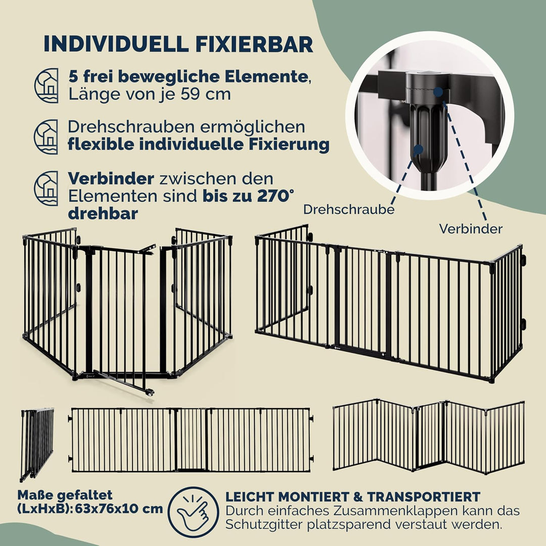 CASARIA® Kaminschutzgitter mit Sicherheitstür Metall Ofenschutzgitter 306x77cm Kamingitter ohne Bohr