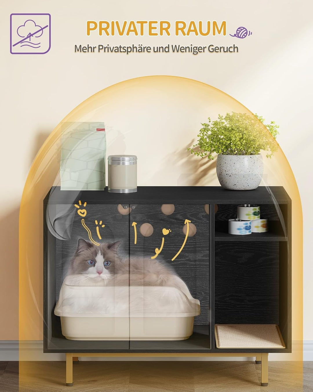 Hzuaneri Katzenschrank, Katzentoilette, Katzenklo Schrank, Katzenhaus mit Tür und separater Trennwan