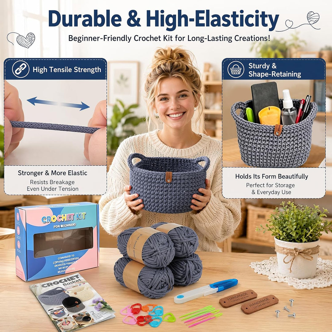 Chingcoo Häkelset für Anfänger 2er Set Häkelkorb - Crochet Kit mit 4 Häkelgarn Häkelnadeln 4,0 mm 4,