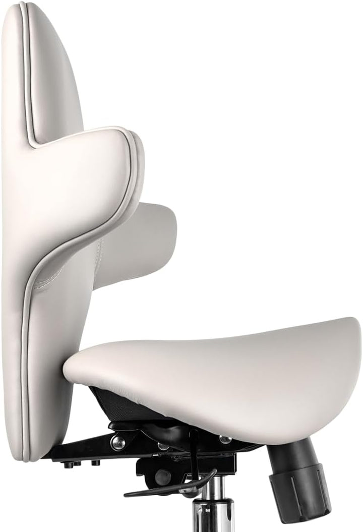 Spacetronik Sattelhocker mit Rückenlehne, Arbeitshocker Sattelsitz Weiss, Weiss